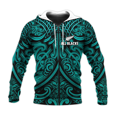custom-text-and-number-new-zealand-silver-fern-rugby-hoodie-all-black-turquoise-nz-maori-pattern