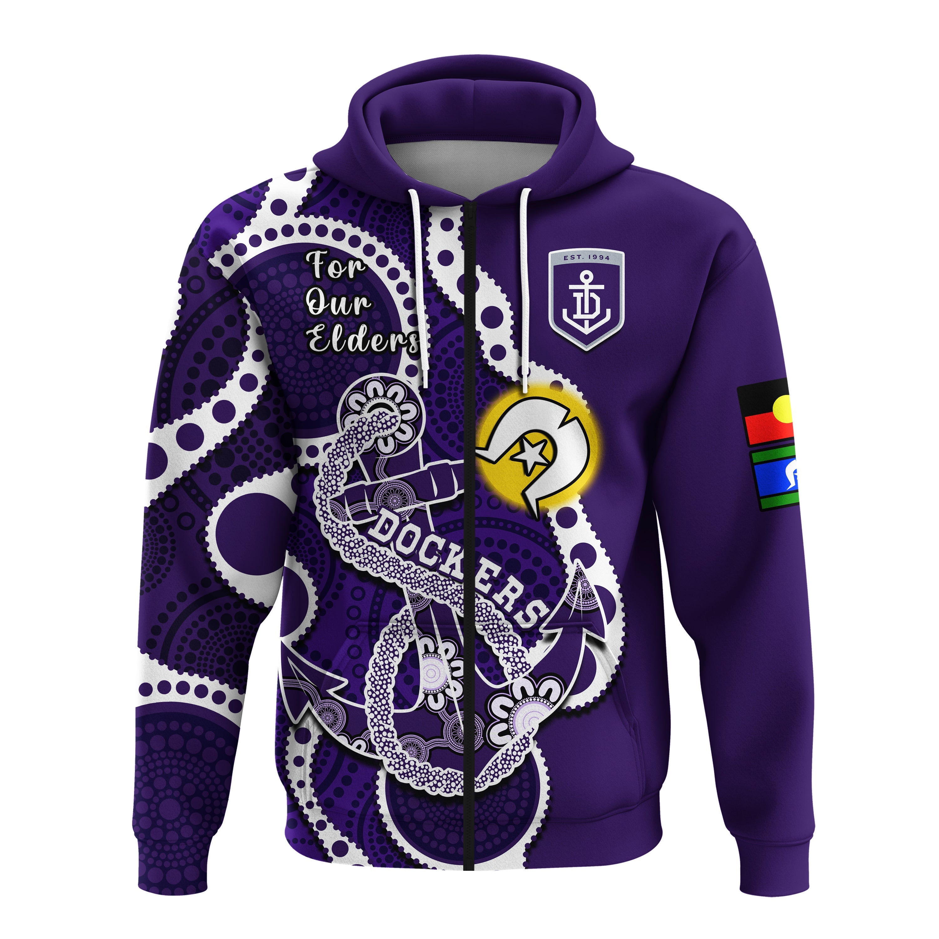 custom-text-and-number-fremantle-football-naidoc-2023-hoodie-dockers-for-our-elders-indigenous-art