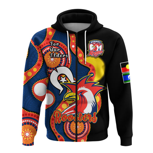 custom-text-and-number-roosters-rugby-naidoc-2023-hoodie-tricolours-for-our-elders-indigenous-art