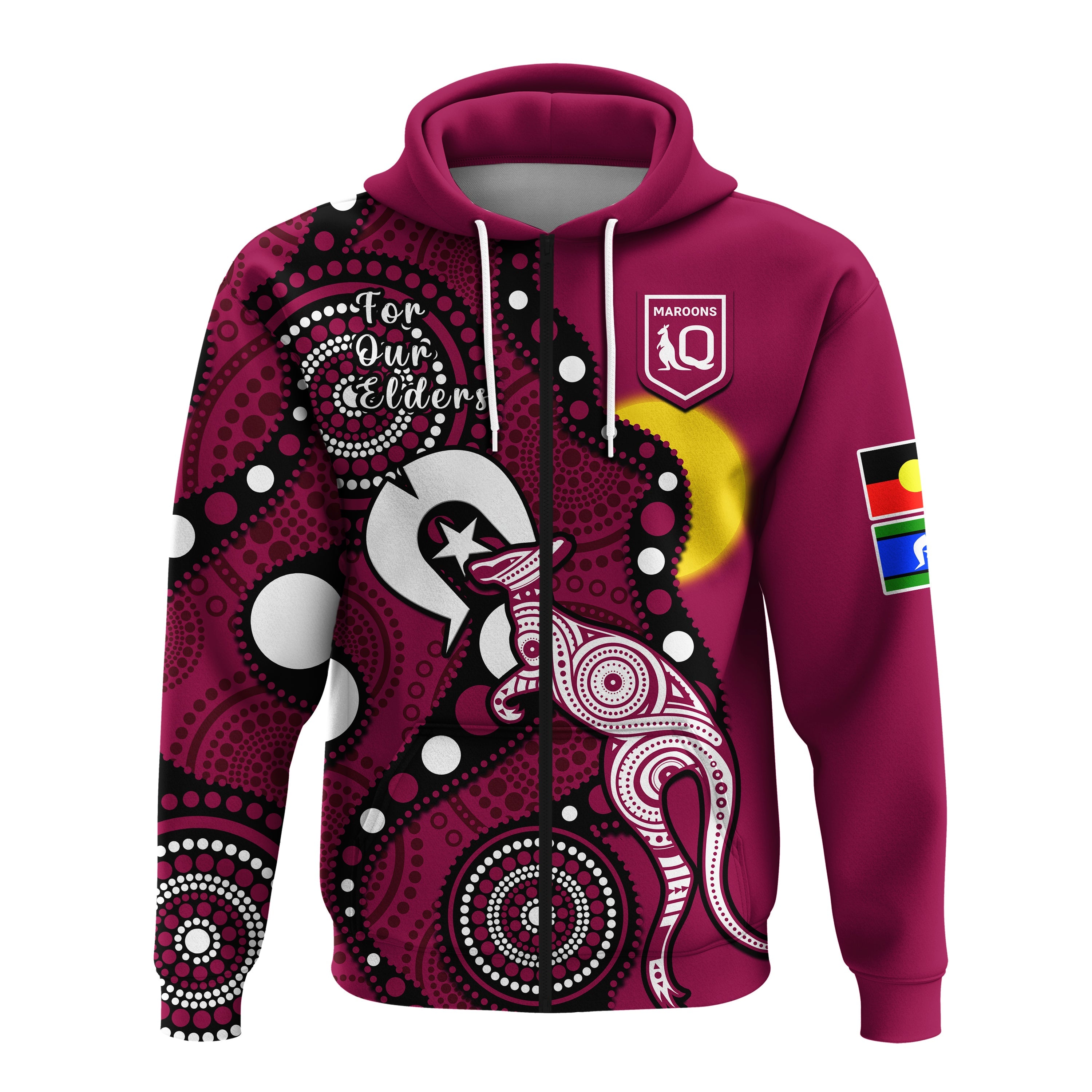 custom-text-and-number-maroons-rugby-naidoc-2023-hoodie-qld-for-our-elders-indigenous-art