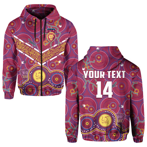(Custom Text And Number) Brisbane Football Hoodie Indigenous Pattern Go Lions Unique Version LT14