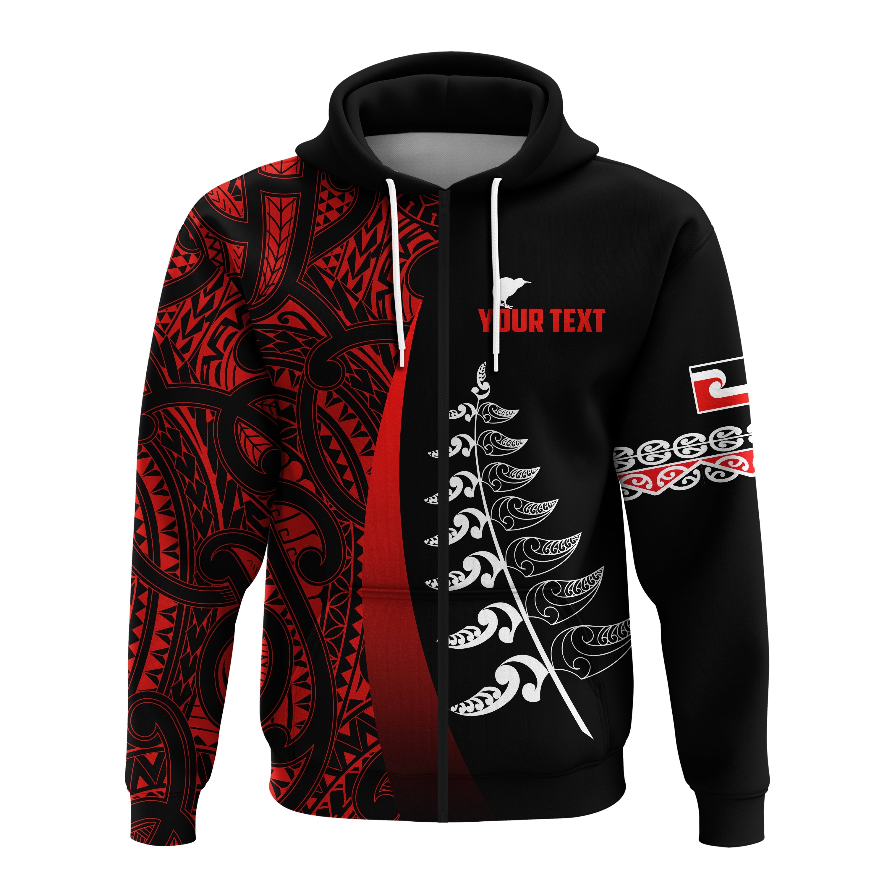 custom-personalised-waitangi-day-hoodie-maori-mix-fern-style-red