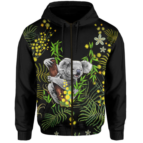 custom-personalised-golden-wattle-zip-hoodie-koala-australia-acacia-pycnantha-version-simple