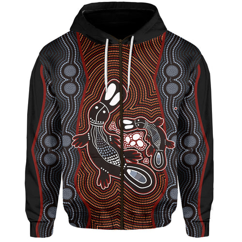 custom-personalised-aboriginal-dot-zip-hoodie-platypus-victory