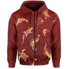 custom-personalised-aboriginal-art-zip-hoodie-animals-australia-version-maroon