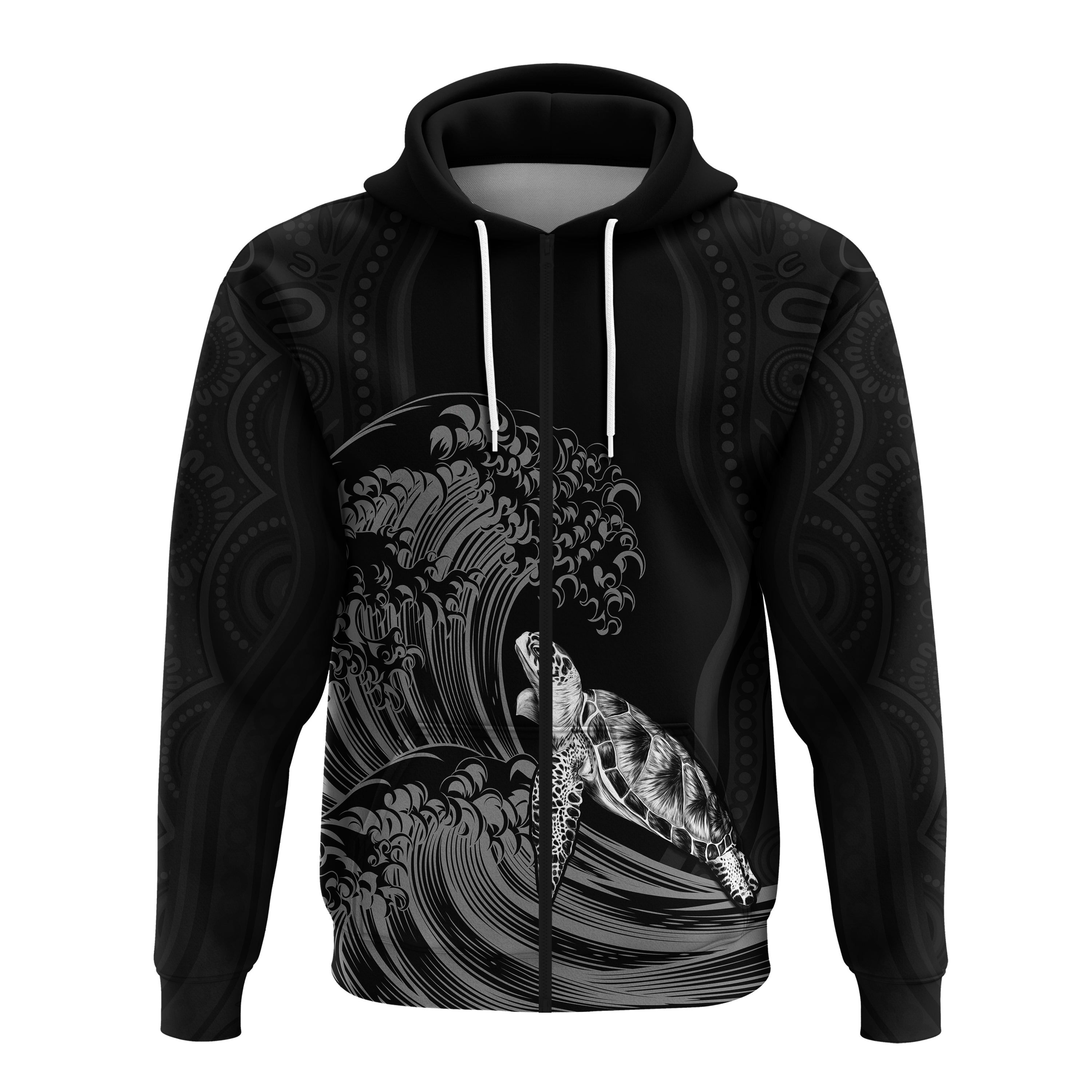 torres-strait-islands-zip-hoodie-the-dhari-mix-aboriginal-turtle-version-black
