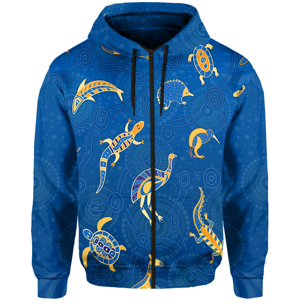 custom-personalised-aboriginal-art-zip-hoodie-animals-australia-version-blue