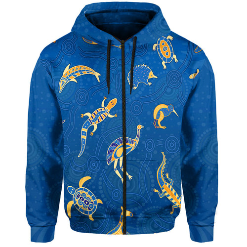 custom-personalised-aboriginal-art-zip-hoodie-animals-australia-version-blue