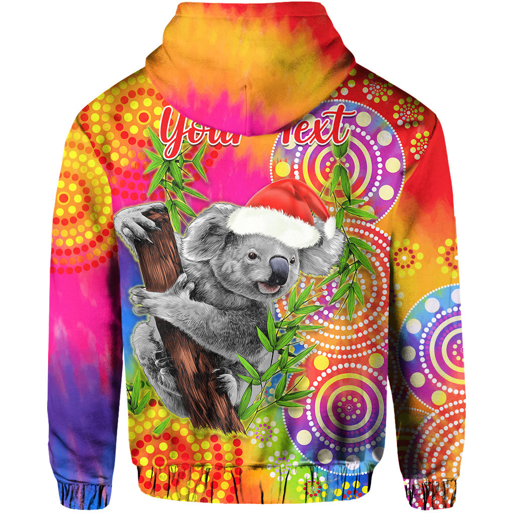 custom-personalised-australia-koala-aboriginal-hoodie-rainbow-tie-dye-merry-christmas