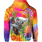 custom-personalised-australia-koala-aboriginal-hoodie-rainbow-tie-dye-merry-christmas