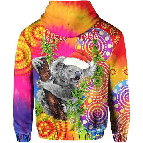 custom-personalised-australia-koala-aboriginal-hoodie-rainbow-tie-dye-merry-christmas