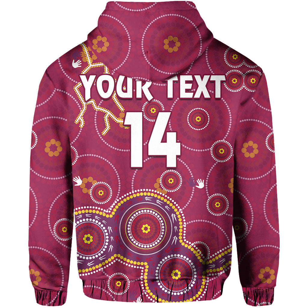 custom-text-and-number-maroons-rugby-hoodie-kangaroo-indigenous-pattern-unique-version