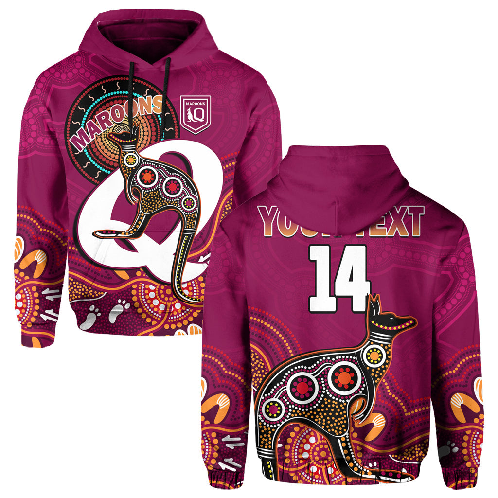 custom-text-and-number-maroons-rugby-hoodie-queensland-kangaroo-aboriginal-dot-paintings