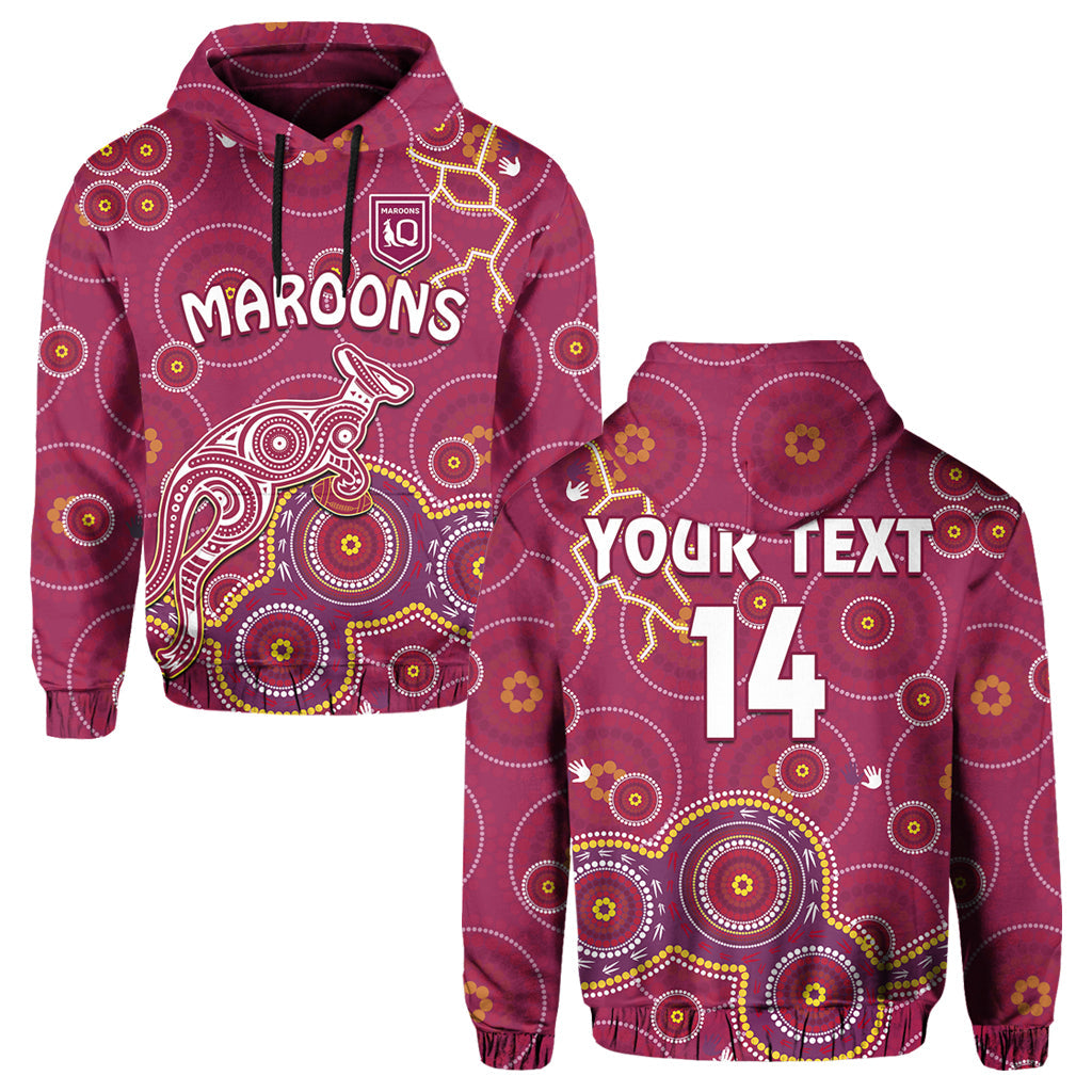custom-text-and-number-maroons-rugby-hoodie-kangaroo-indigenous-pattern-unique-version
