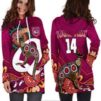 custom-text-and-number-maroons-rugby-hoodie-dress-queensland-kangaroo-aboriginal-dot-paintings