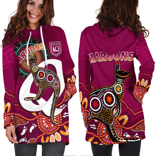 maroons-rugby-hoodie-dress-queensland-kangaroo-aboriginal-dot-paintings