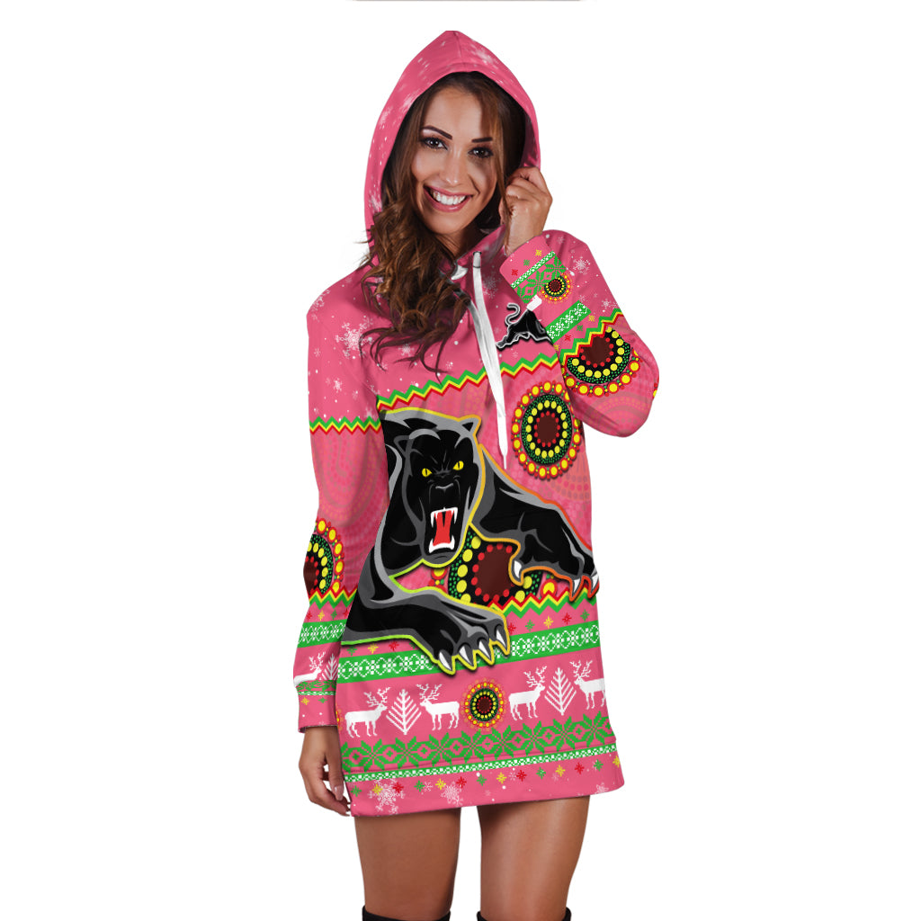 custom-personalised-panthers-christmas-hoodie-dress-aboriginal-pattern-penrith-pink-version