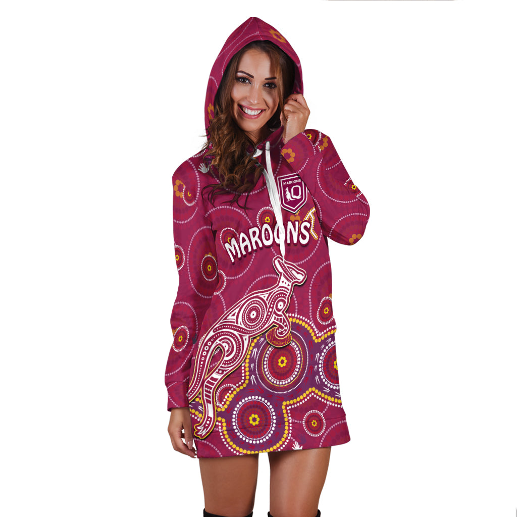 custom-personalised-maroons-rugby-hoodie-dress-kangaroo-indigenous-pattern-unique-version