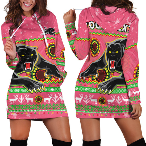 custom-personalised-panthers-christmas-hoodie-dress-aboriginal-pattern-penrith-pink-version