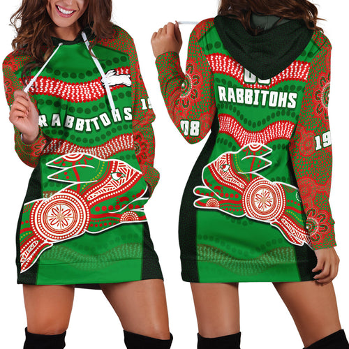 rabbitohs-rugby-hoodie-dress-souths-1908-aboriginal-dot-painting-go-bunnies