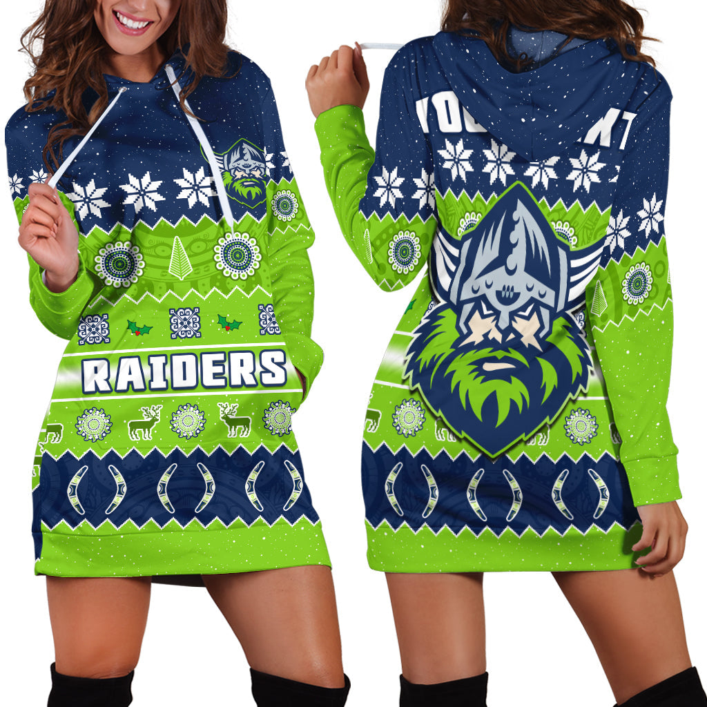 custom-personalised-raiders-christmas-hoodie-dress-the-green-machine-aboriginal-art-merry-xmas