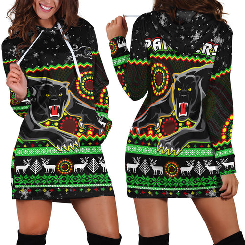 panthers-christmas-hoodie-dress-aboriginal-pattern-penrith-black-version