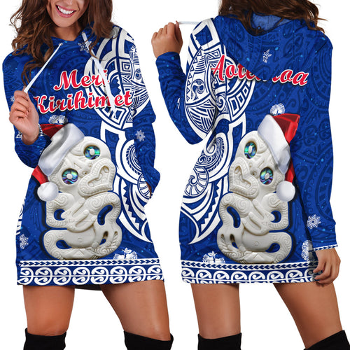 new-zealand-christmas-hoodie-dress-hei-tiki-blue-pohutukawa-meri-kirihimete