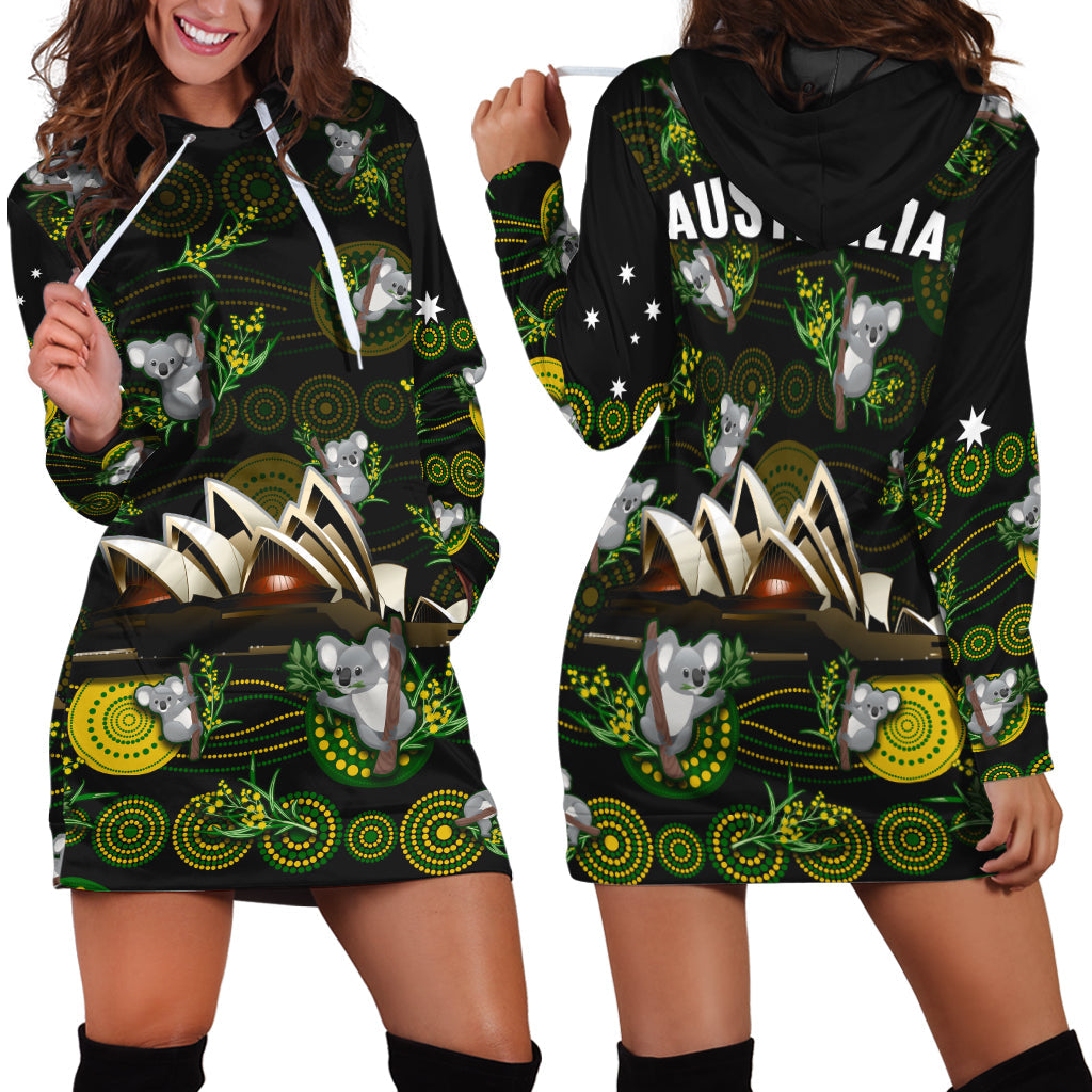 australia-hoodie-dress-aboriginal-golden-wattle-mix-koala-and-sydney-opera-house