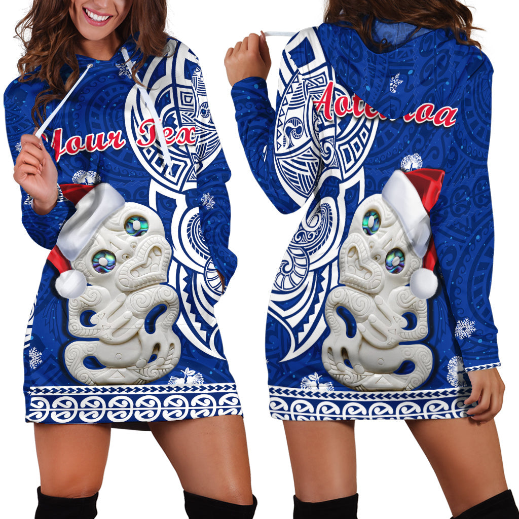 custom-personalised-new-zealand-christmas-hoodie-dress-hei-tiki-blue-pohutukawa-meri-kirihimete
