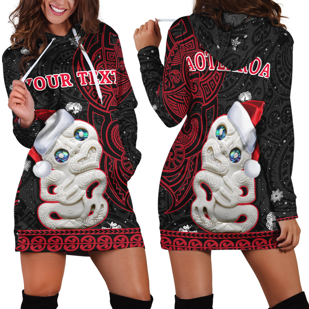 custom-personalised-new-zealand-christmas-hoodie-dress-hei-tiki-red-pohutukawa-meri-kirihimete