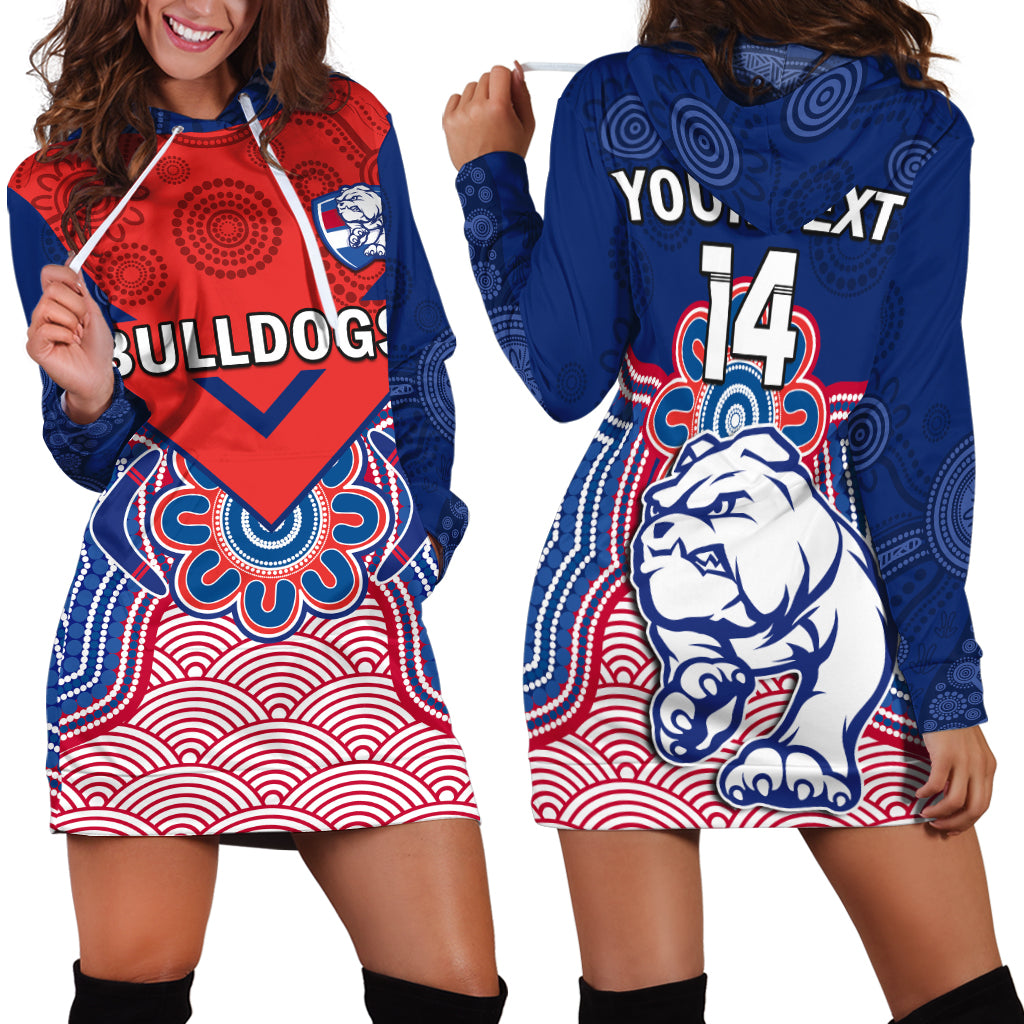 custom-text-and-number-bulldogs-football-hoodie-dress-western-doggies-aboriginal-art
