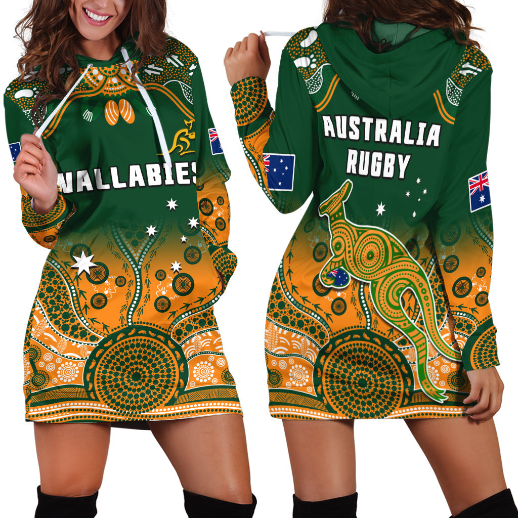 australia-rugby-hoodie-dress-wallabies-kangaroo-green-aboriginal