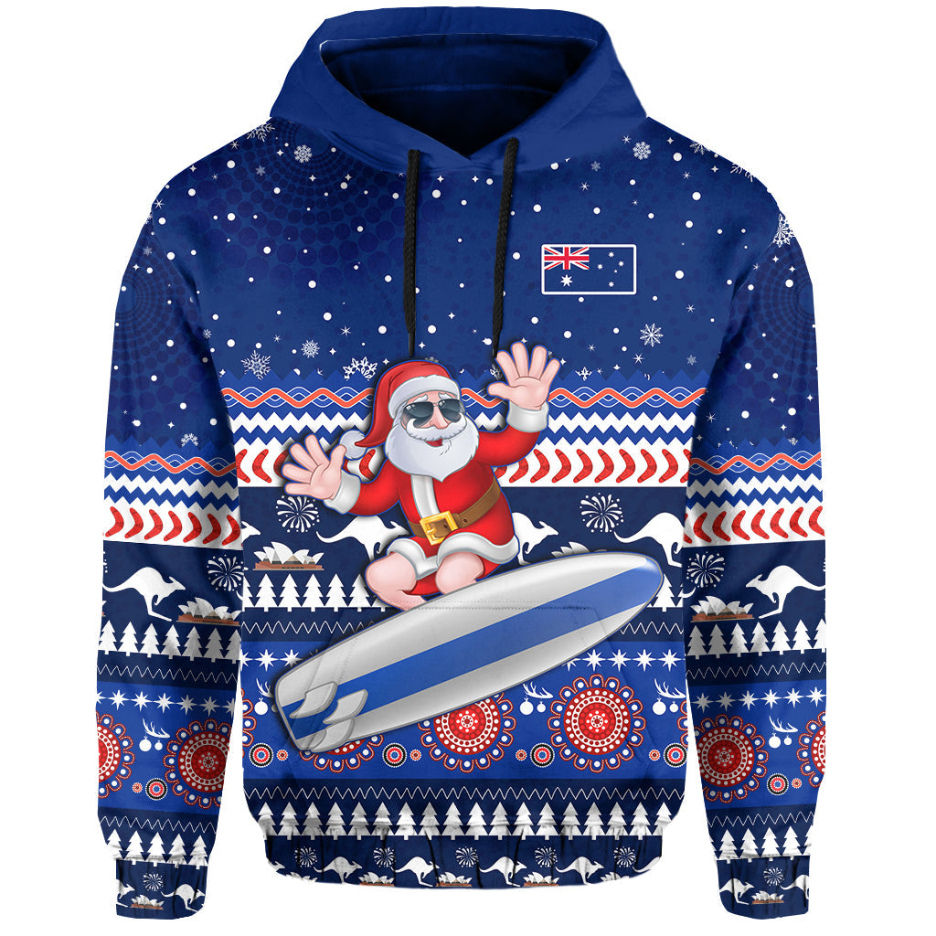 custom-text-and-number-australia-christmas-hoodie-aussie-aboriginal-santa-claus-is-surfing-with-kangaroo