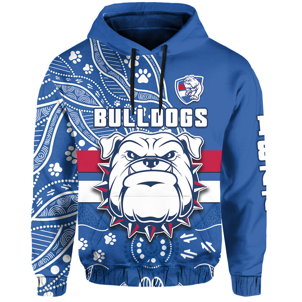 custom-text-and-number-bulldogs-football-hoodie-scraggers-1877-aboriginal-dot-painting-newest-version