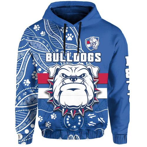 custom-text-and-number-bulldogs-football-hoodie-scraggers-1877-aboriginal-dot-painting-newest-version