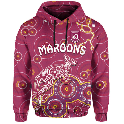 custom-text-and-number-maroons-rugby-hoodie-kangaroo-indigenous-pattern-unique-version