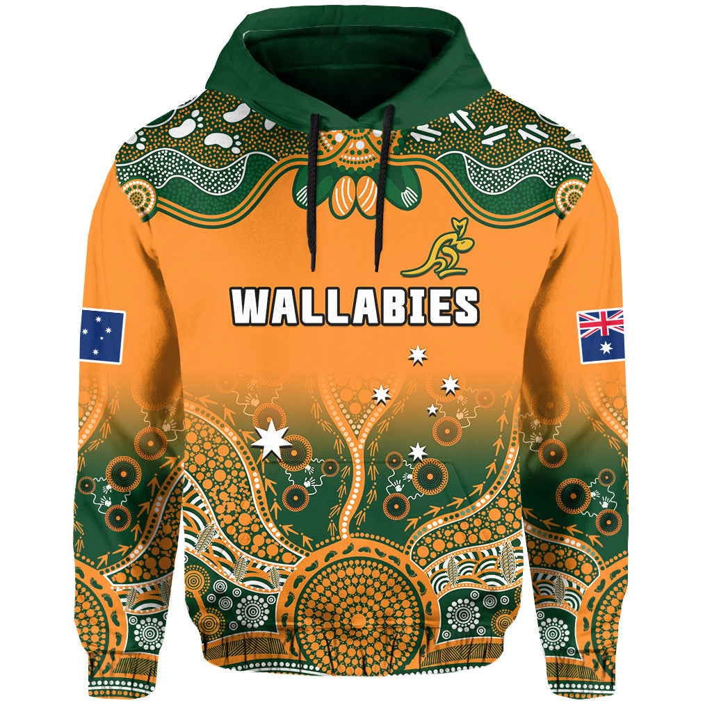 custom-text-and-number-australia-rugby-hoodie-wallabies-kangaroo-orange-aboriginal