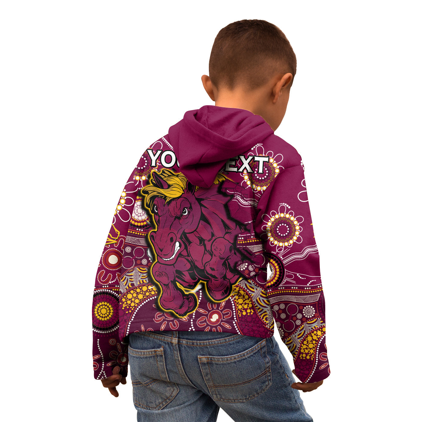 custom-text-and-number-broncos-rugby-hoodie-kid-indigenous-pattern-artsy-ver01