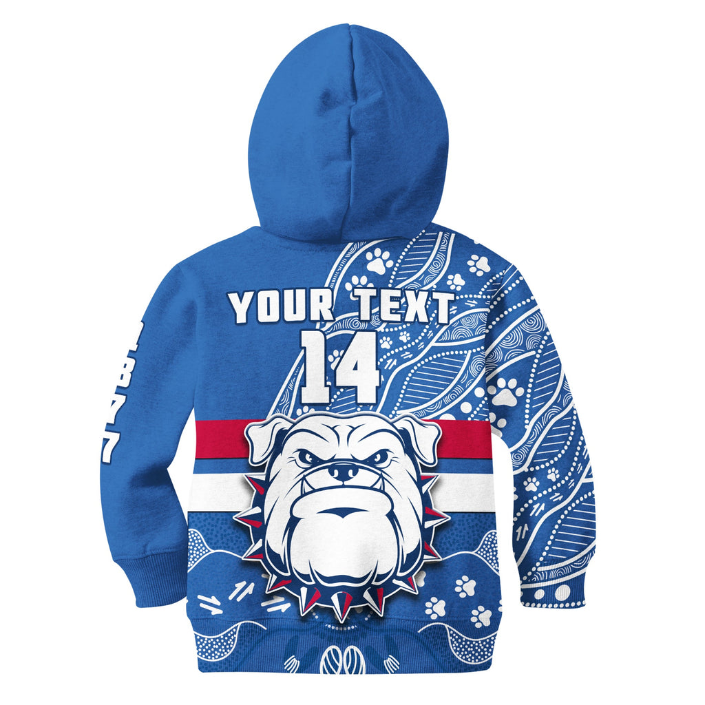 custom-text-and-number-bulldogs-football-hoodie-kid-scraggers-1877-aboriginal-dot-painting-newest-version