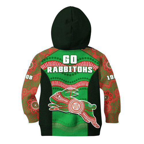 rabbitohs-rugby-hoodie-kid-souths-1908-aboriginal-dot-painting-go-bunnies