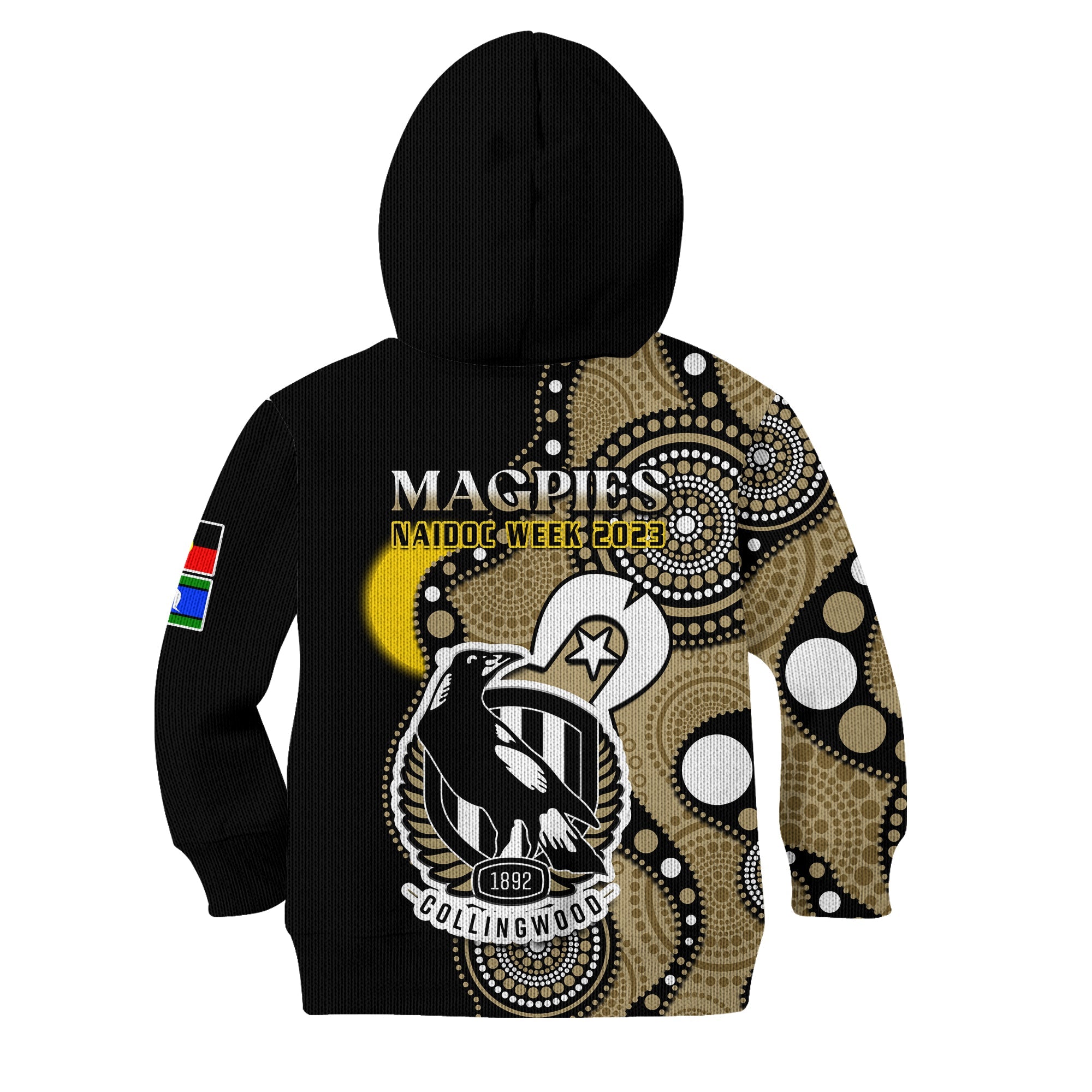 collingwood-football-naidoc-2023-hoodie-kid-magpies-for-our-elders-indigenous-art