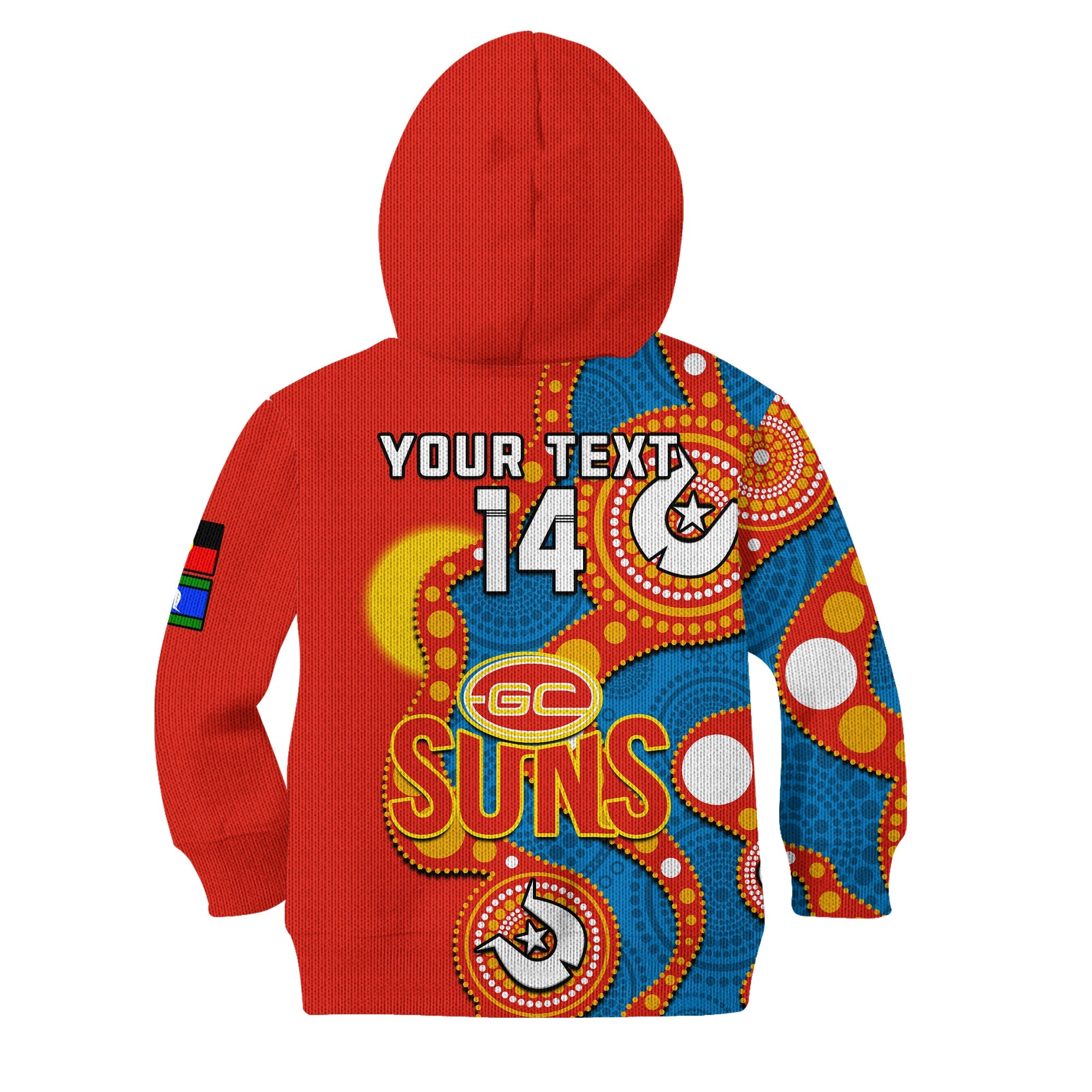 custom-text-and-number-gold-coast-football-naidoc-2023-hoodie-kid-suns-indigenous-for-our-elders