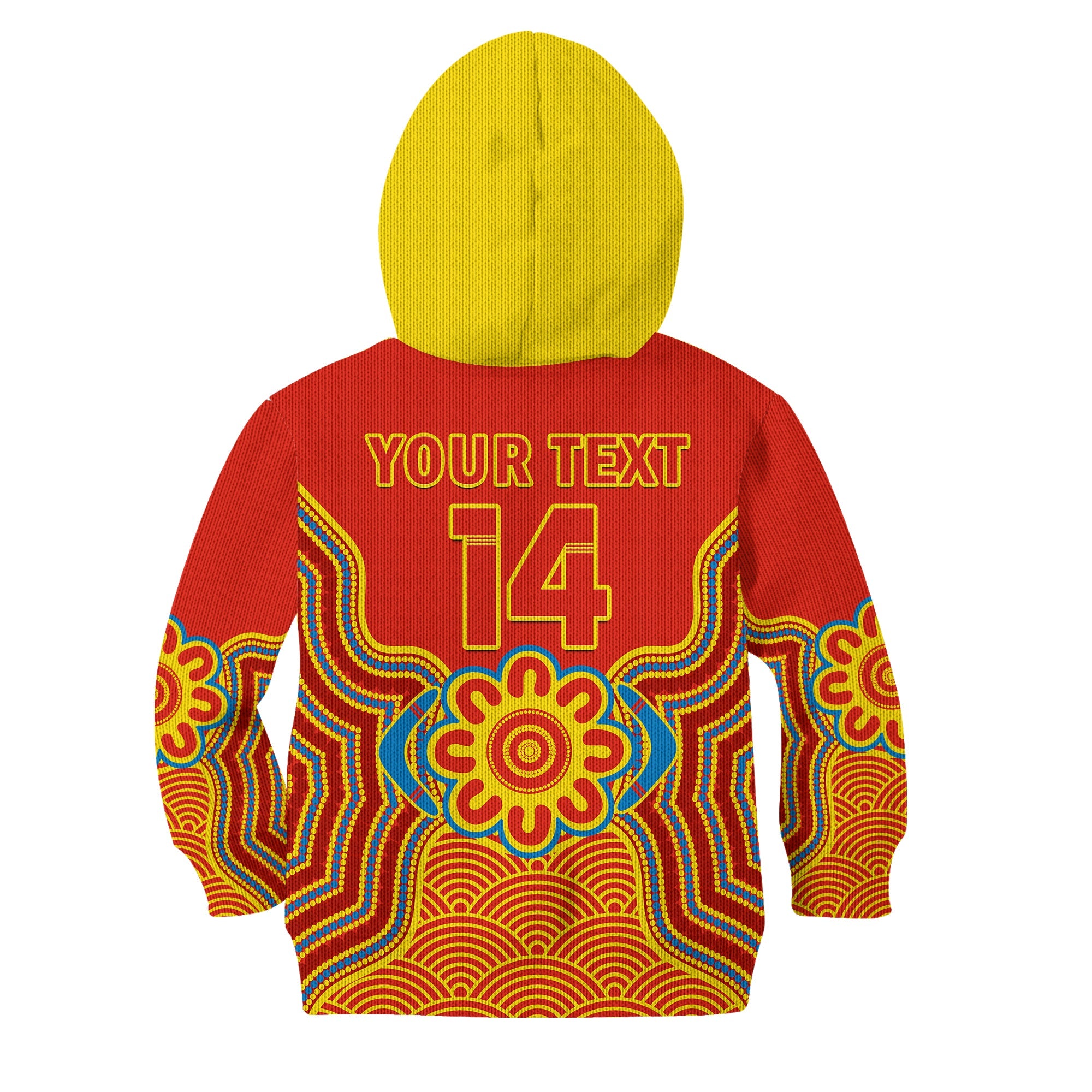 custom-text-and-number-gold-coast-football-hoodie-kid-suns-indigenous-pattern
