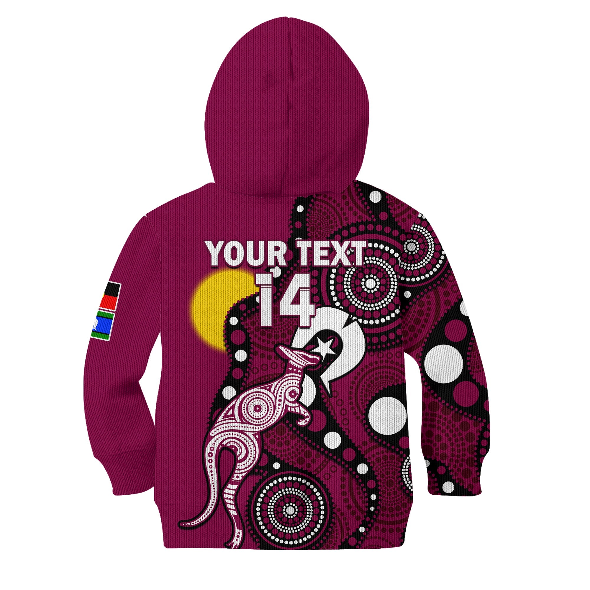 custom-text-and-number-maroons-rugby-naidoc-2023-hoodie-kid-qld-for-our-elders-indigenous-art
