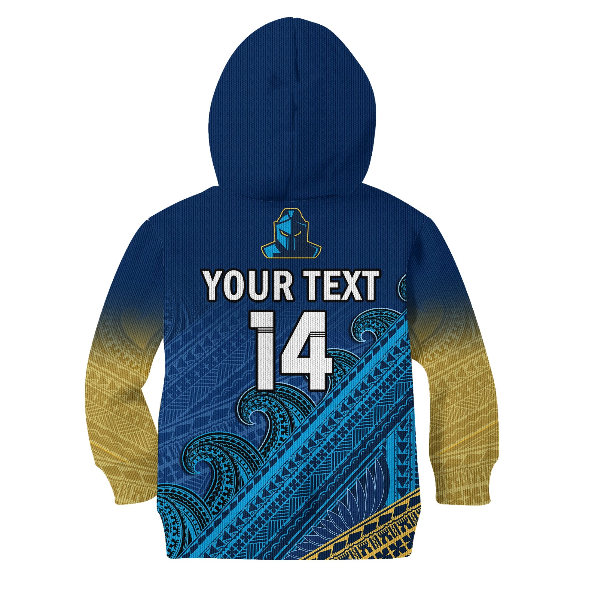 custom-text-and-number-gold-coast-titans-rugby-hoodie-kid-pasifika-gradient-polynesian-pattern