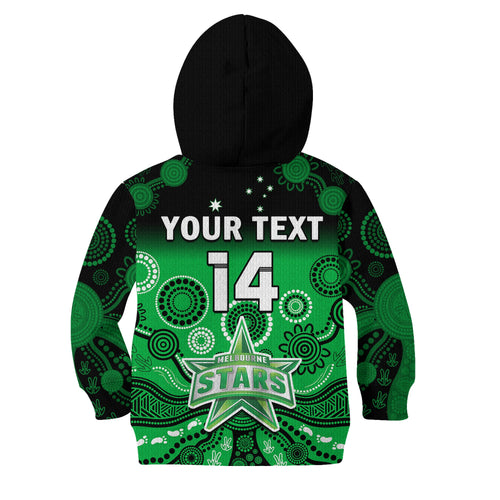 custom-text-and-number-stars-cricket-hoodie-kid-melbourne-team-green-gradient-aboriginal-art