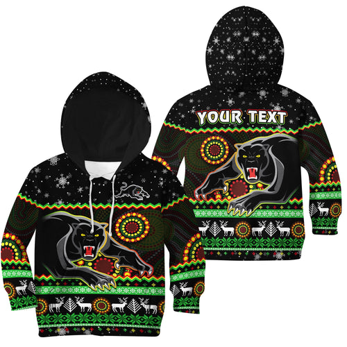 custom-personalised-panthers-christmas-hoodie-kid-aboriginal-pattern-penrith-black-version