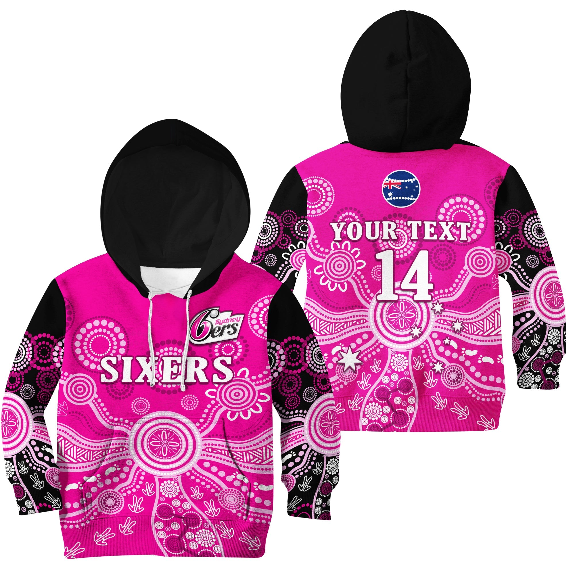 custom-text-and-number-sydney-sixers-hoodie-kid-cricket-indigenous-australian-art-ver01