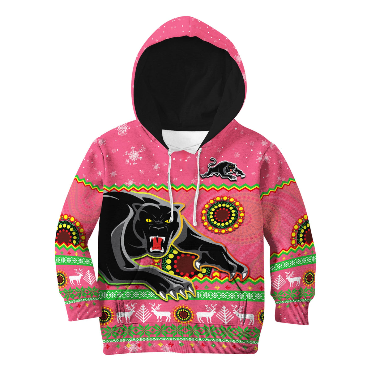panthers-christmas-hoodie-kid-aboriginal-pattern-penrith-pink-version