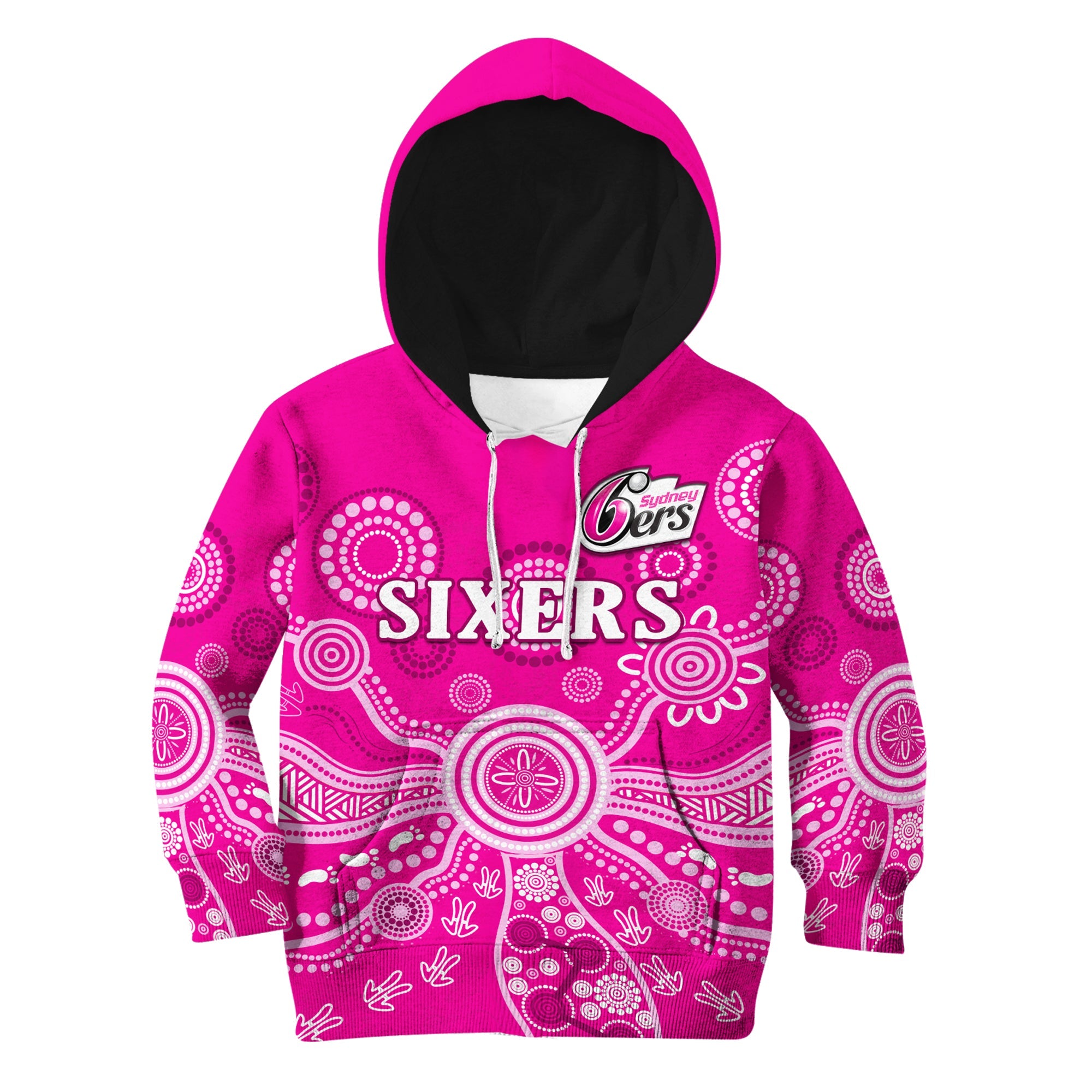 custom-text-and-number-sydney-sixers-hoodie-kid-cricket-indigenous-australian-art-ver02